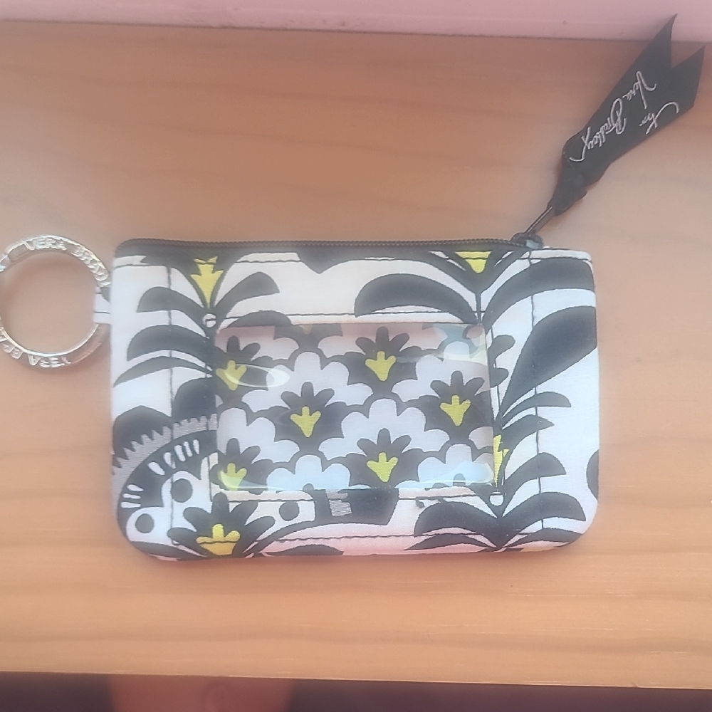 Vera Bradley Silver Key Ring with Black and White Fabric